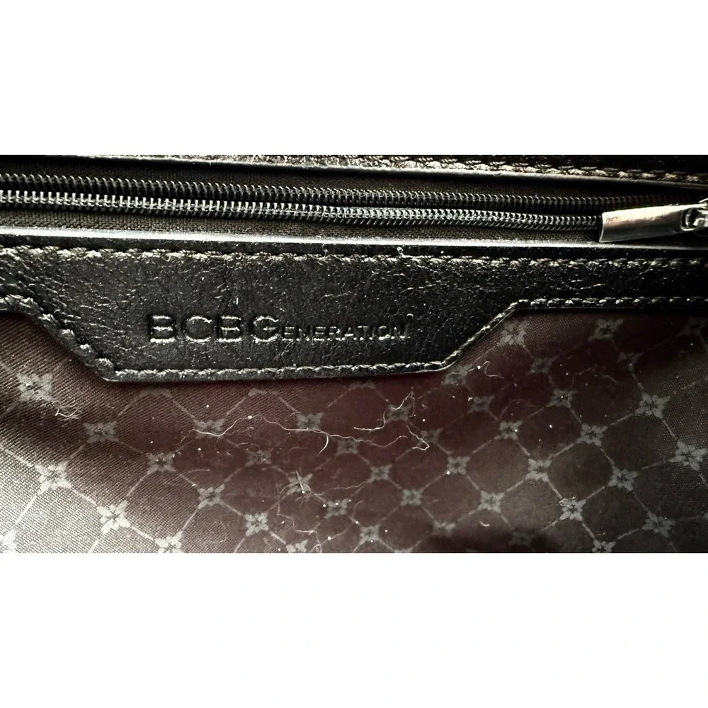 BCBGeneration Tote Black Faux Leather with White Faux Fur Trim 14x18